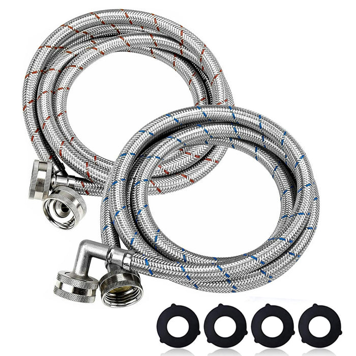 Washing Machine Hoses 90-Degree Elbows 6Ft Long Stainless Steel Hot & Cold