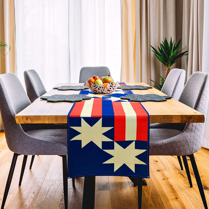 Red Blue Medal Stripe Linen Table Runner