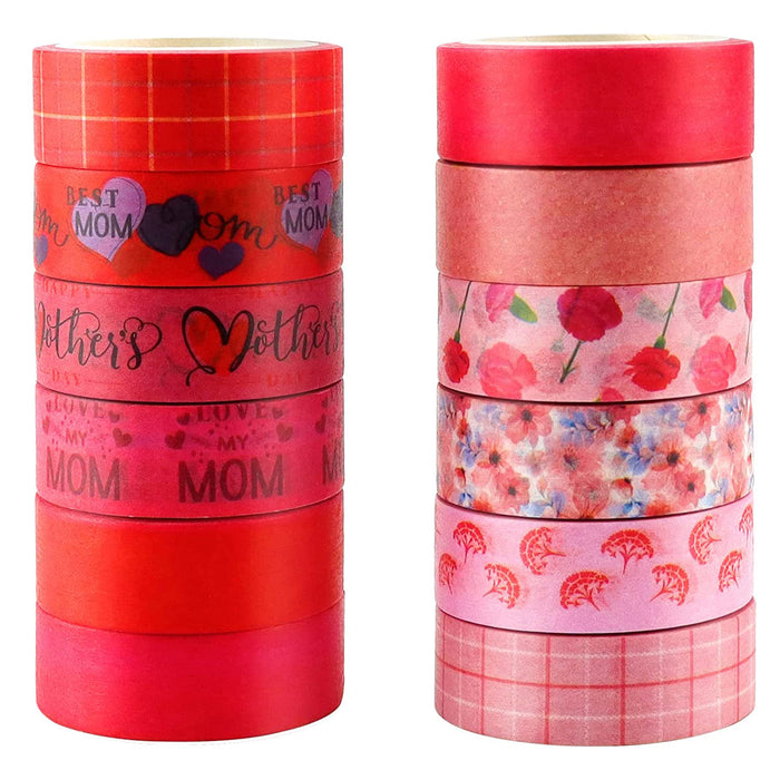 Washi Tape Set Carnations Hearts Plaid Decorative Masking Tapes for Arts