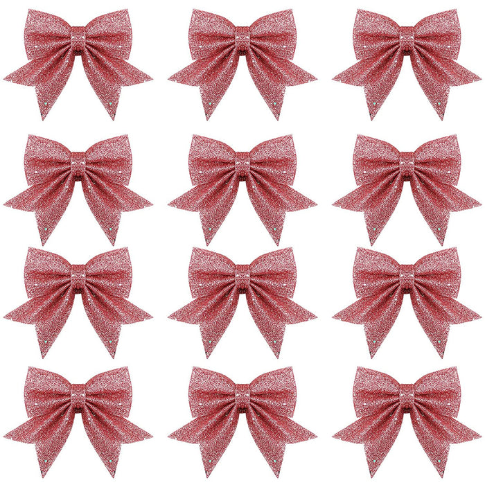 12pcs Gift Bows Decorations 5.5" Pink Glitter Bow for Home Ornament