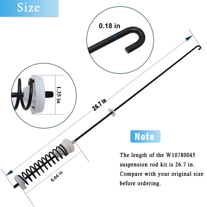 W10780045 Washer Suspsenion Rod Kit Replaces W10622030 W10537442 Damper Rod Assembly