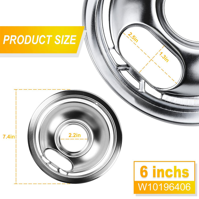 Chrome Range Drip Pans W10196405 & W10196406 Set
