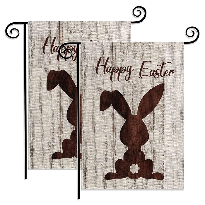 Farmhouse Bunny Wooden Pattern Easter Flag Holiday Decoration