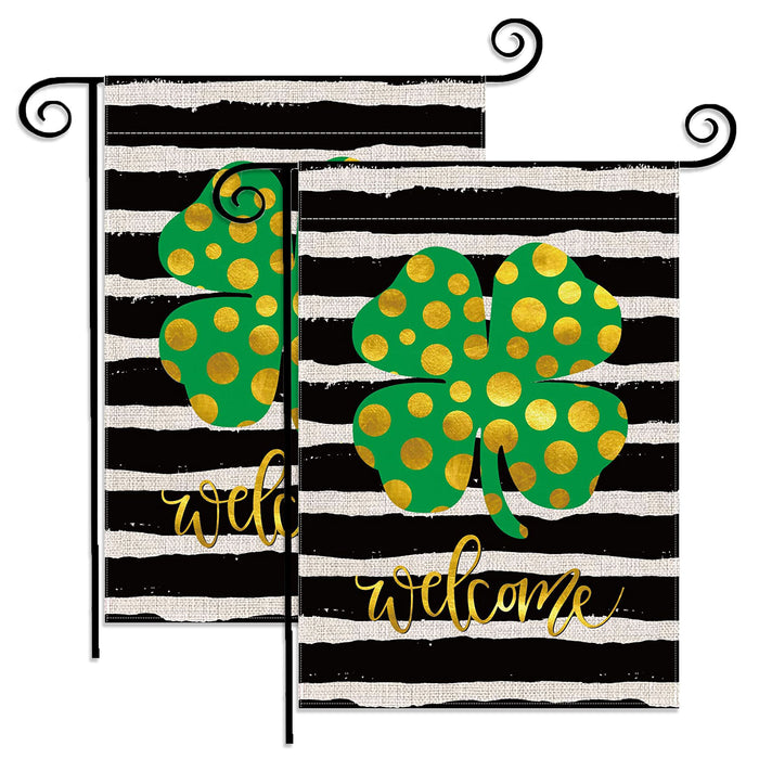 Double Sided Lucky Shamrock Welcome Small Garden Flag