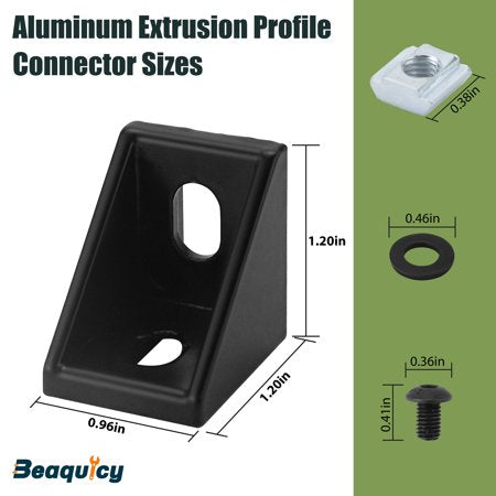 Beaquicy 2028 Series Aluminum Extrusion Profile Connector Kit, 30 Sets Connector Brackets with 1 Wrench, Black
