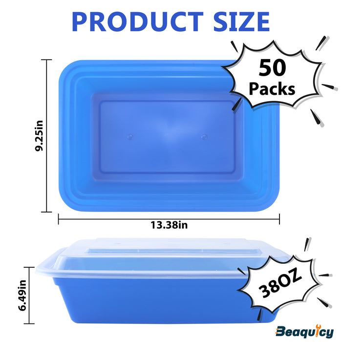 Beaquicy 38 OZ Reusable,Meal Prep Food Containers, Set of 50, Dishwasher Safe and BPA Free