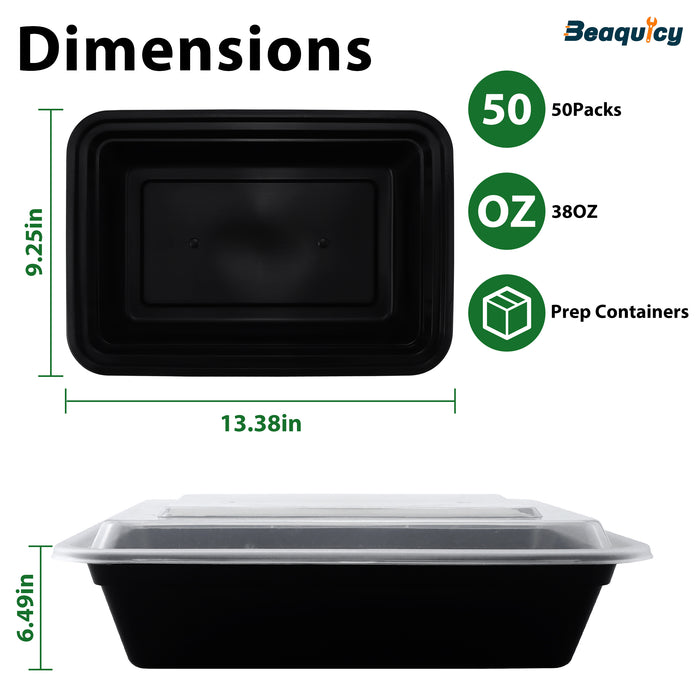 Beaquicy 50 Packs Meal Prep Containers, 38OZ Prep Food Containers,Dishwasher and Freezer Safe and BPA Free