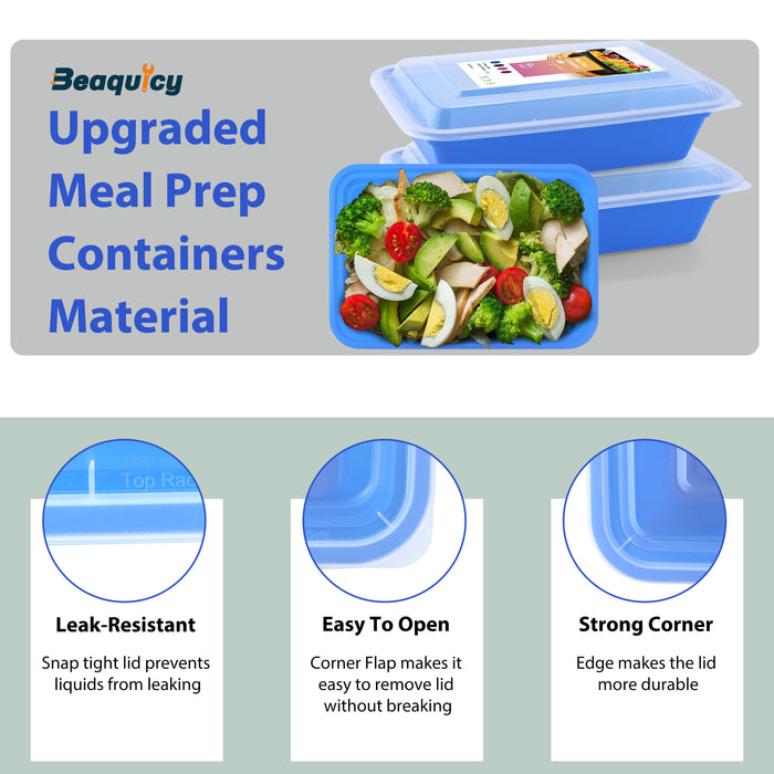 Beaquicy 38 OZ Reusable,Meal Prep Food Containers, Set of 50, Dishwasher Safe and BPA Free