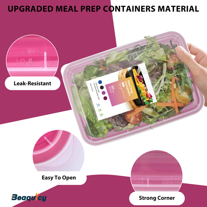 Beaquicy Food Meal Prep Containers Plastic Food Storage Containers ,Dishwasher and Freezer Safe and BPA Free, 50 Packs