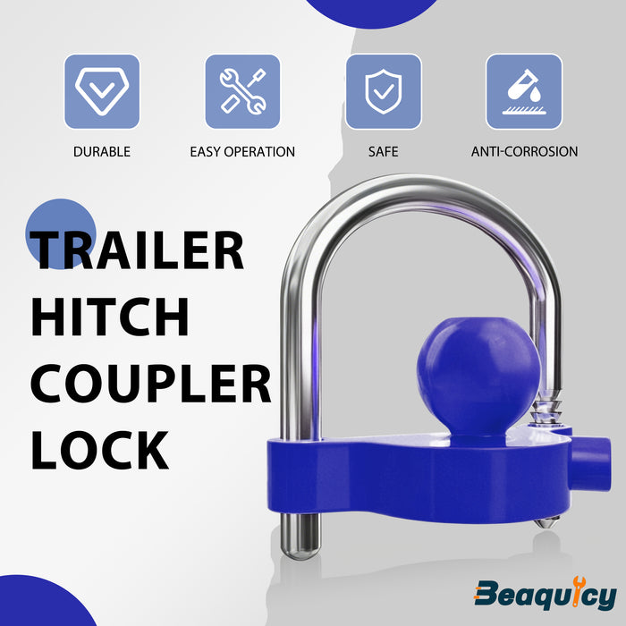 Beaquicy Universal Heavy-Duty Steel Trailer Hitch Lock & Coupler Security Lock
