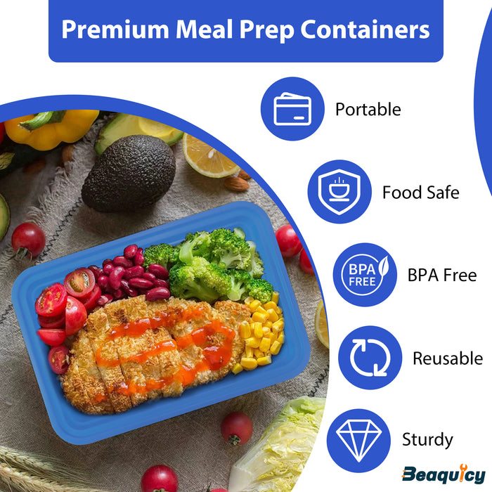 Beaquicy 38 OZ Reusable,Meal Prep Food Containers, Set of 50, Dishwasher Safe and BPA Free