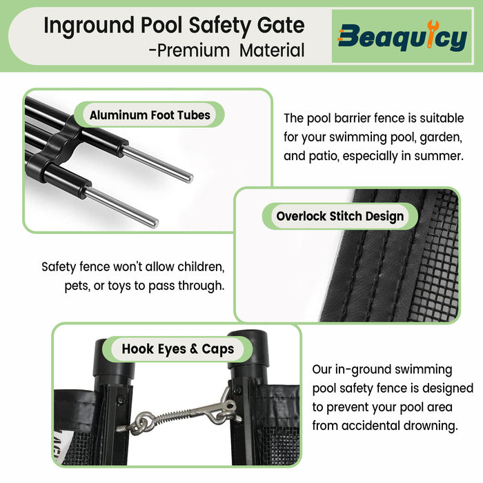 Beaquicy Pool Fence Gate with Stainless Steel Tubes 4x2.5 Feet, Textilene, Self-Closing & Latching Hardware