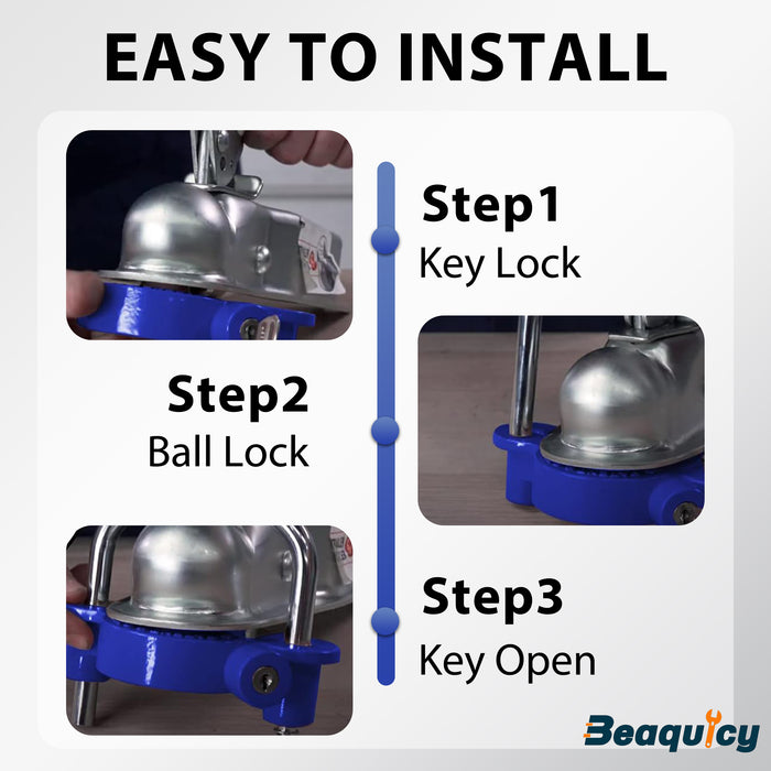 Beaquicy Universal Heavy-Duty Steel Trailer Hitch Lock & Coupler Security Lock