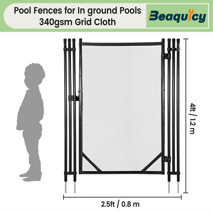 Beaquicy Pool Fence Gate with Stainless Steel Tubes 4x2.5 Feet, Textilene, Self-Closing & Latching Hardware