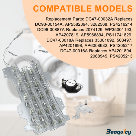 Beaquicy DC47-00032A Electric Dryer Heating Element, 3700W, Nickel-Chromium Alloy Coil