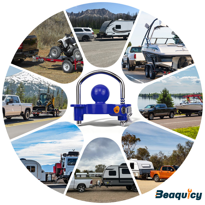 Beaquicy Universal Heavy-Duty Steel Trailer Hitch Lock & Coupler Security Lock
