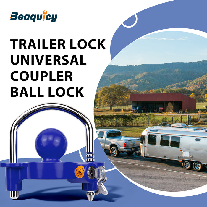 Beaquicy Universal Heavy-Duty Steel Trailer Hitch Lock & Coupler Security Lock