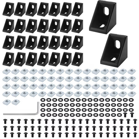 Beaquicy 2028 Series Aluminum Extrusion Profile Connector Kit, 30 Sets Connector Brackets with 1 Wrench, Black