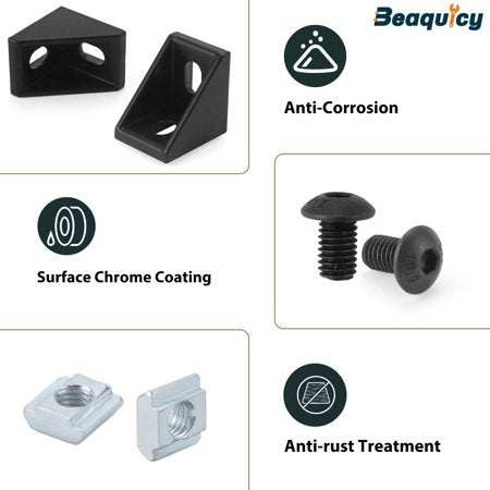Beaquicy 2028 Series Aluminum Extrusion Profile Connector Kit, 30 Sets Connector Brackets with 1 Wrench, Black