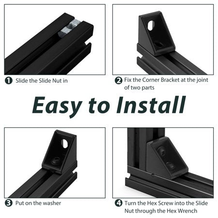 Beaquicy 2028 Series Aluminum Extrusion Profile Connector Kit, 30 Sets Connector Brackets with 1 Wrench, Black