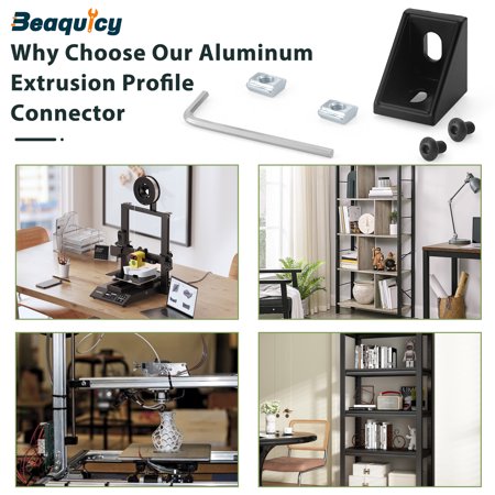 Beaquicy 2028 Series Aluminum Extrusion Profile Connector Kit, 30 Sets Connector Brackets with 1 Wrench, Black
