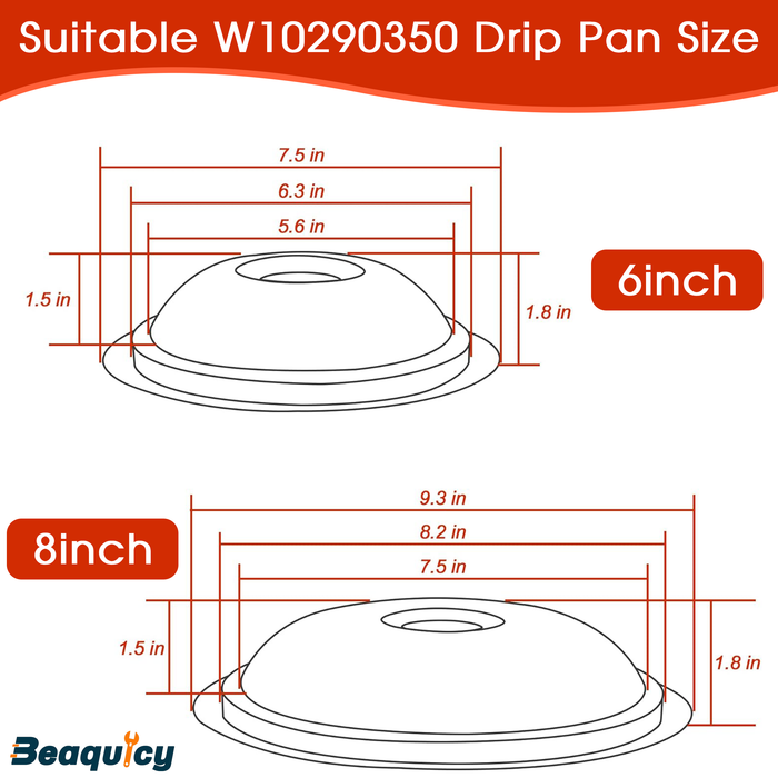 Beaquicy Porcelain Drip Pan Replacement for Electric Stove Burner W10290350 8-inch & W10290353 6-inch - 2