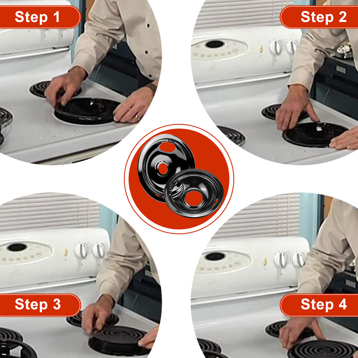 Beaquicy Porcelain Drip Pan Replacement for Electric Stove Burner W10290350 8-inch & W10290353 6-inch - 4