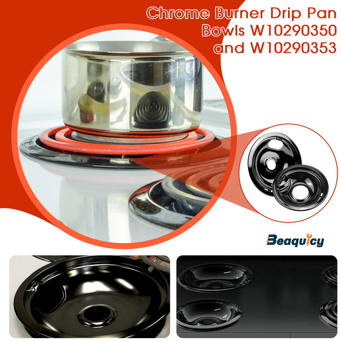 Beaquicy Porcelain Drip Pan Replacement for Electric Stove Burner W10290350 8-inch & W10290353 6-inch - 7