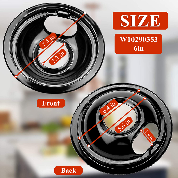 Beaquicy Porcelain Drip Pan Replacement for Electric Stove Burner W10290350 8-inch & W10290353 6-inch - 8