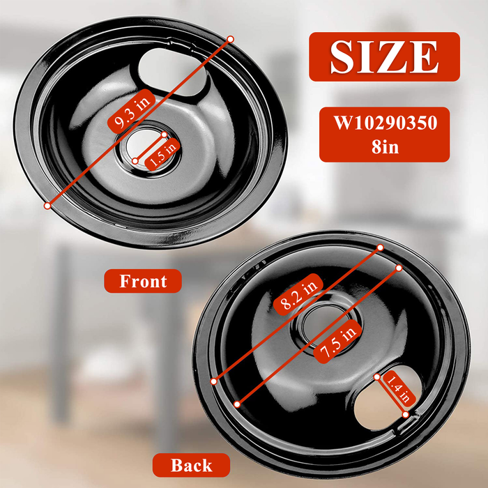 Beaquicy Porcelain Drip Pan Replacement for Electric Stove Burner W10290350 8-inch & W10290353 6-inch - 9