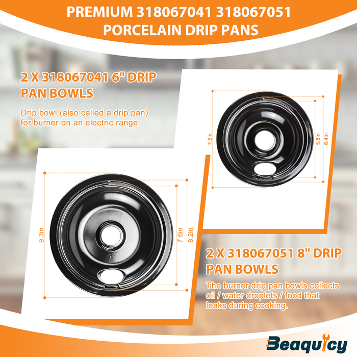 Beaquicy Non-stick Porcelain Drip Pan Bowls for Electric Range Stovetop Burner - 3