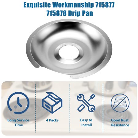 Beaquicy 715877 and 715878 Replacement Range Cooktop Drip Pans for Electric Surface Burner - 3
