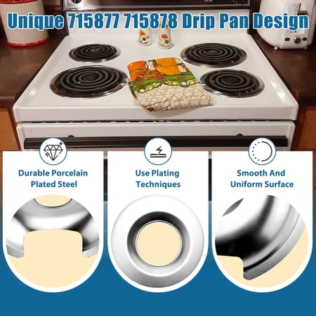 Beaquicy 715877 and 715878 Replacement Range Cooktop Drip Pans for Electric Surface Burner - 4