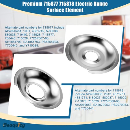 Beaquicy 715877 and 715878 Replacement Range Cooktop Drip Pans for Electric Surface Burner - 6