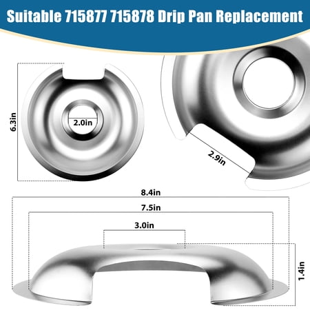 Beaquicy 715877 and 715878 Replacement Range Cooktop Drip Pans for Electric Surface Burner - 7