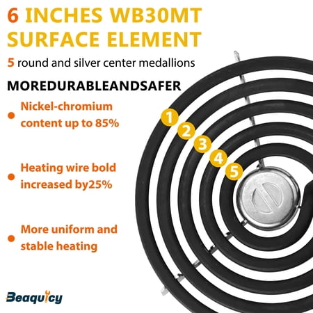 Beaquicy WB30M1 Range 6" Large Surface Burner Element 5 Turns Electric Stove Range Burner - 5