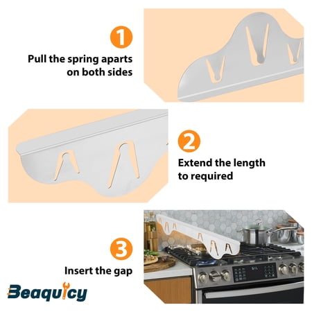 Beaquicy Stainless Steel Stove Gap Cover for Kitchen Heat Resistant Stove Counter Guard Cover,2 Pack - 1