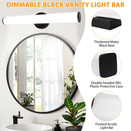 Beaquicy LED Bar Mirror Light Wall Mounted Vanity Black Wall Sconce Lights for Bathroom Mirror - 1