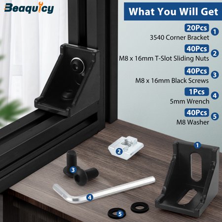 Beaquicy 20 Set 4040 Series Aluminum Extrusion Profile Connector, 3540 Corner Bracket for 20S Aluminum Rail - 6