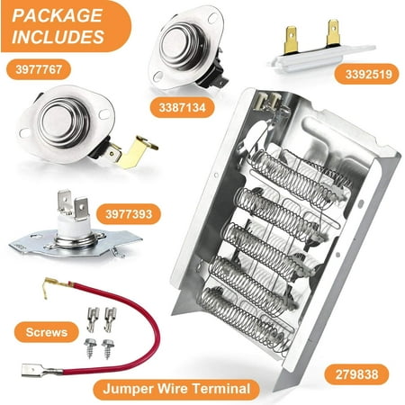 Beaquicy Dryer Heating Element Kit 279838 with Thermostat for Whirlpool Dryer - 5