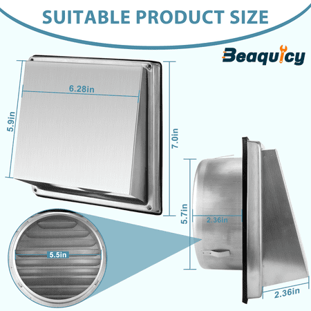 Beaquicy Dryer Vent Cover Stainless Steel 6 Inches Outdoor Air Vent Covers for Wall Vent Exterior With Screw - 1