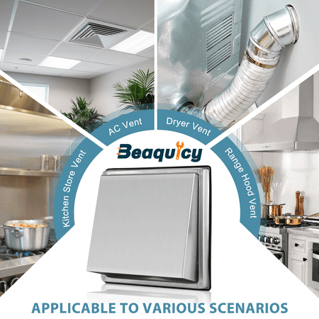 Beaquicy Dryer Vent Cover Stainless Steel 6 Inches Outdoor Air Vent Covers for Wall Vent Exterior With Screw - 6