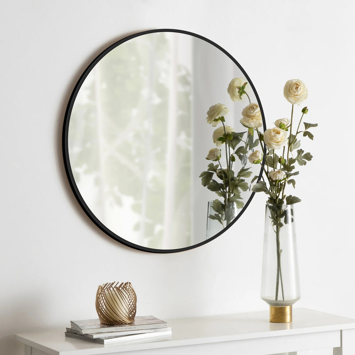 24" Black Round Bathroom Mirror with Stainless Steel Metal Frame