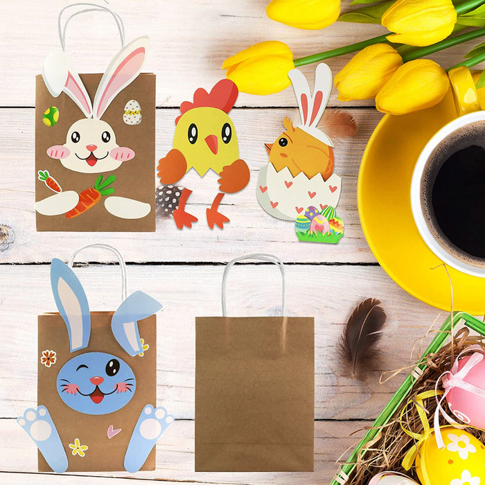 12pcs Kraft Gift Paper Bags with Handles and 12 Sheet DIY Stickers