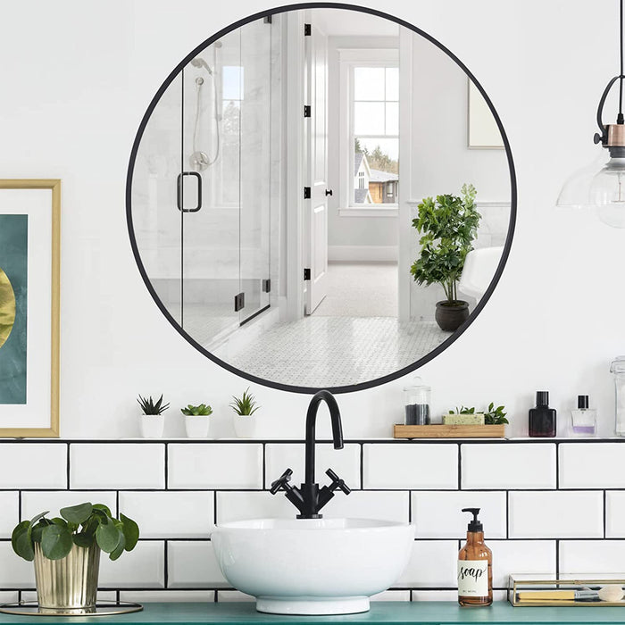 Round Bathroom Wall Mirror 20" Black Circle Vanity Mirror