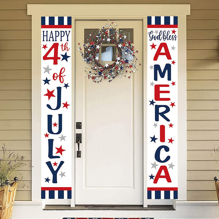 4th of July Front Porch Banner Hanging Patriotic Banners for Outside Party