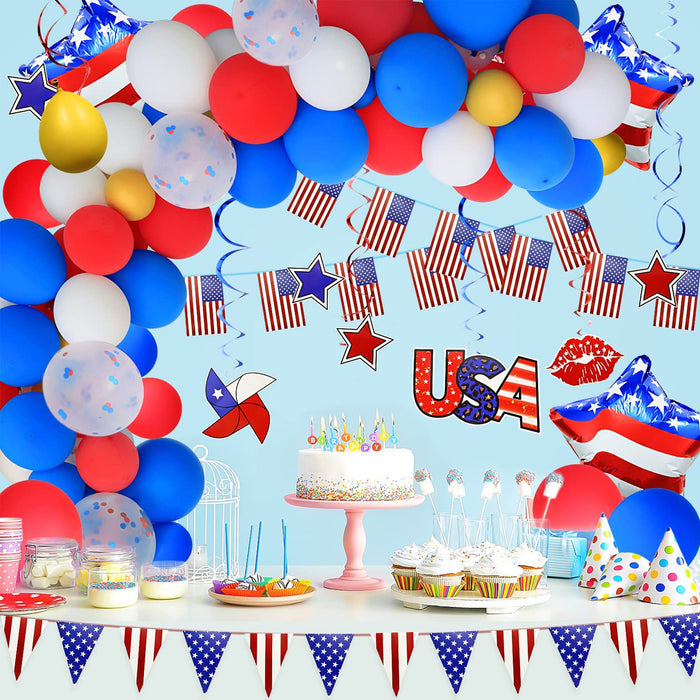 120pcs Back to School Balloon Garland Kit and USA Flag Banners of Party Decorations