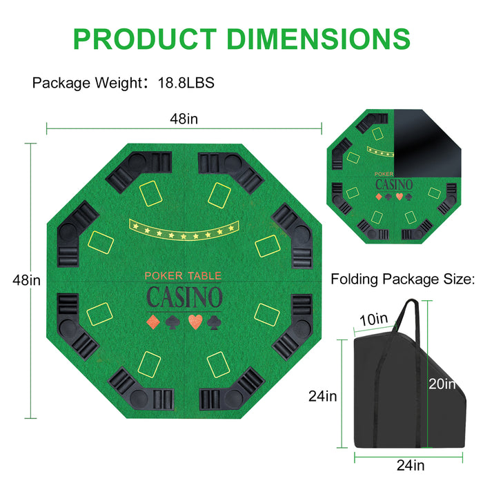 48" 8-player Foldable Poker Table Top Casino Texas Hold'em Layout