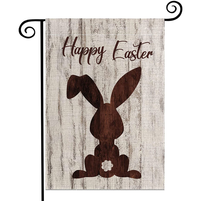 Farmhouse Bunny Wooden Pattern Easter Flag Holiday Decoration