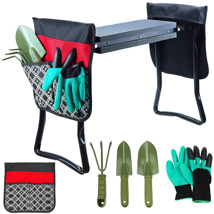 Foldable Garden Kneeler and Seat with Gardening Tools Withstand 330 lbs